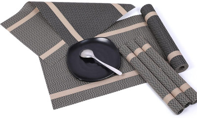 YELONA Rectangular Pack of 5 Table Placemat(Black, Beige, PVC)
