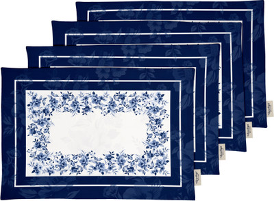 Vargottam Rectangular Pack of 4 Table Placemat(Blue, Cotton)