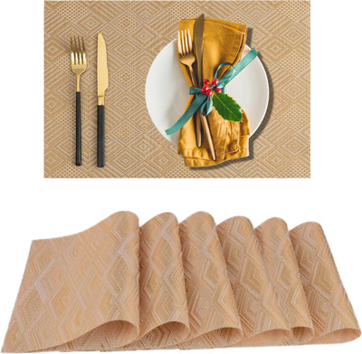 UniKart Rectangular Pack of 6 Table Placemat(Gold, Beige, PVC)
