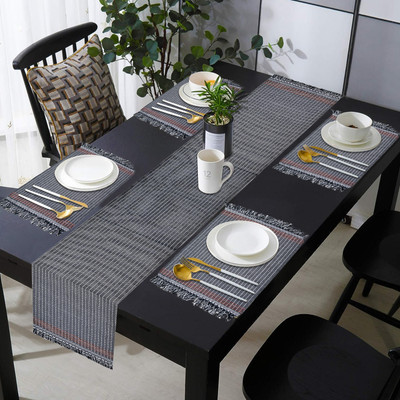 PRAKARTIK Rectangular Pack of 5 Table Placemat(Black, White, Cotton)