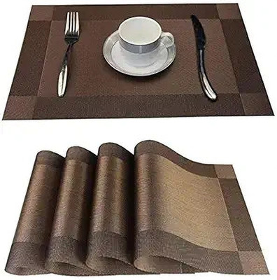 MMTSWorld Rectangular Pack of 4 Table Placemat(Brown, PVC)