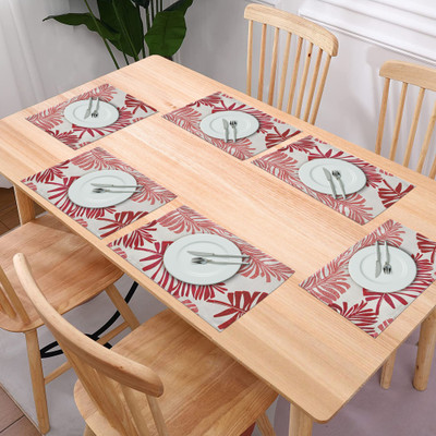 Kubar Industries Rectangular Pack of 6 Table Placemat(White, Red, PVC)
