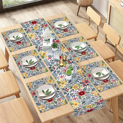 PRAKARTIK Rectangular Pack of 7 Table Placemat(White, Yellow, Cotton)