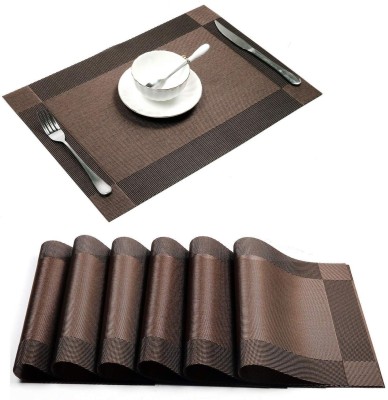 JEKEMI Square Pack of 6 Table Placemat(Brown, PVC)