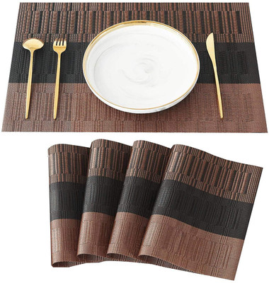 KitchEase Rectangular Pack of 4 Table Placemat(Brown, PVC)