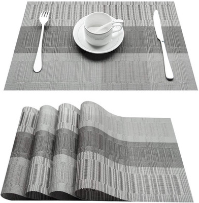 VRUNDAVAN CARE Rectangular Pack of 4 Table Placemat(Grey, PVC)