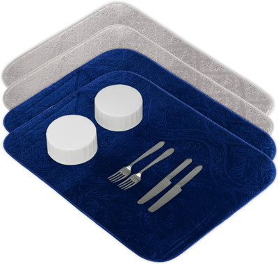 KUBER INDUSTRIES Rectangular Pack of 4 Table Placemat(Grey, Blue, Microfibre)