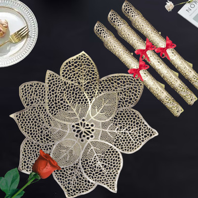 RELOOK INDUSTRIES Round Pack of 4 Table Placemat(Gold, PVC)