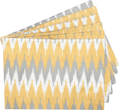 Dekor World Rectangular Pack of 6 Table Placemat(Yellow, Grey, Cotton)