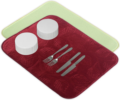 KUBER INDUSTRIES Rectangular Pack of 2 Table Placemat(Maroon, Green, Microfibre)