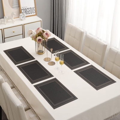 HOKiPO Rectangular Pack of 6 Table Placemat(Black, PVC)