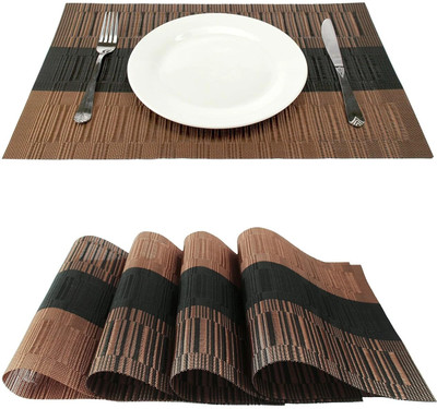 Dobzla Rectangular Pack of 6 Table Placemat(Brown, Black, PVC)