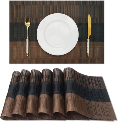 sitsra Rectangular Pack of 6 Table Placemat(Brown, PVC)