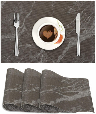 HOKiPO Rectangular Pack of 4 Table Placemat(Brown, PVC)