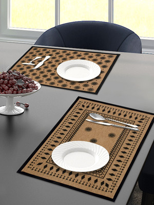 Saral Home Rectangular Pack of 2 Table Placemat(Black, Cotton)