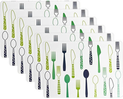 YELONA Rectangular Pack of 6 Table Placemat(White, Green, PVC)