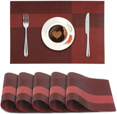 HOKiPO Rectangular Pack of 6 Table Placemat(Red, PVC)