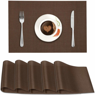 HOKiPO Rectangular Pack of 6 Table Placemat(Brown, PVC)
