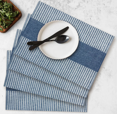 OASIS Rectangular Pack of 4 Table Placemat(Blue, White, Cotton)