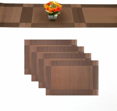 Baskety Rectangular Pack of 5 Table Placemat(Brown, PVC)