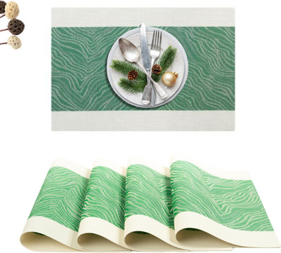 Lellow Rectangular Pack of 4 Table Placemat(Green, PVC)