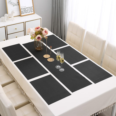 HOKiPO Rectangular Pack of 7 Table Placemat(Black, PVC)