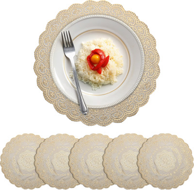 KUBER INDUSTRIES Round Pack of 6 Table Placemat(Gold, Leather)