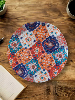 DFH Round Pack of 1 Table Placemat(Lavender, Multicolor, Cotton)