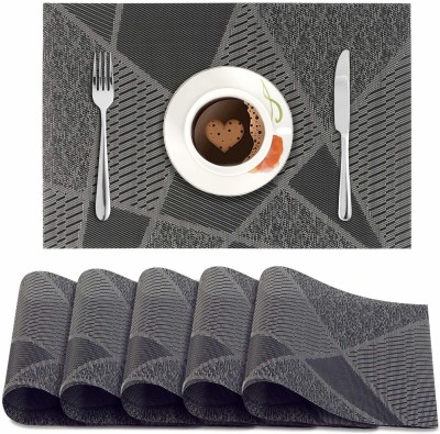 HOKiPO Rectangular Pack of 6 Table Placemat(Black, PVC)