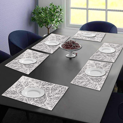 Dakshya Industries Rectangular Pack of 6 Table Placemat(Silver, PVC)