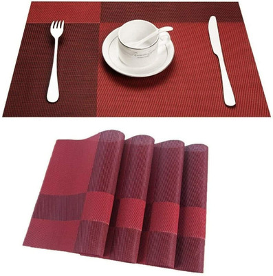 Rexmon Rectangular Pack of 6 Table Placemat(Maroon, PVC)