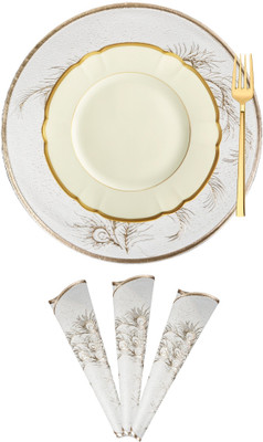 KUBER INDUSTRIES Round Pack of 6 Table Placemat(Yellow, Gold, Leather)
