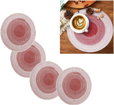 HARVA Round Pack of 4 Table Placemat(Red, Polypropylene, Cotton)