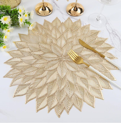DELHI PVC CORP Round Pack of 2 Table Placemat(Gold, Lace)