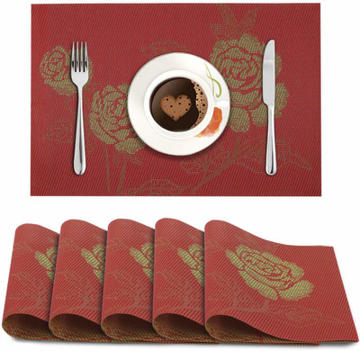 HOKiPO Rectangular Pack of 6 Table Placemat(Red, PVC)