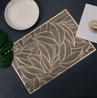 Dakshya Industries Rectangular Pack of 2 Table Placemat(Gold, PVC)