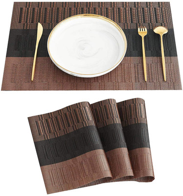 HomeHunt Rectangular Pack of 3 Table Placemat(Brown, Black, PVC)