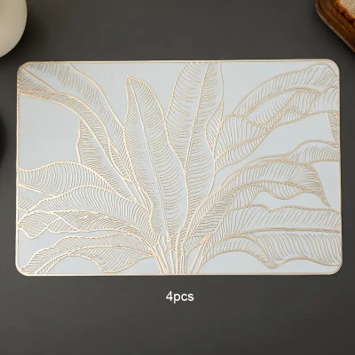 Castle Decor Rectangular Pack of 4 Table Placemat(Gold, PVC)