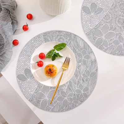 Dakshya Industries Round Pack of 2 Table Placemat(Silver, PVC)