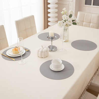 HOKiPO Round Pack of 4 Table Placemat(Grey, Leather)