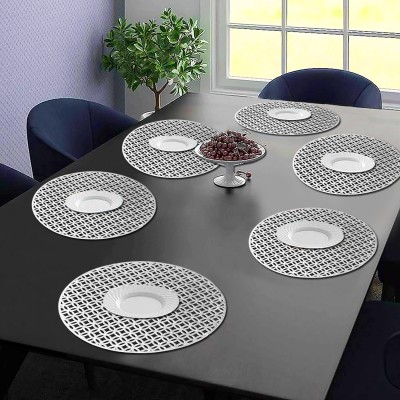 Castle Decor Round Pack of 6 Table Placemat(Silver, PVC)