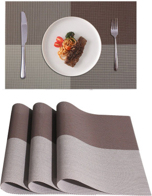 KitchEase Rectangular Pack of 3 Table Placemat(Brown, Beige, PVC)
