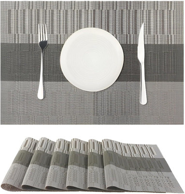 Dobzla Rectangular Pack of 6 Table Placemat(Grey, Silver, PVC)