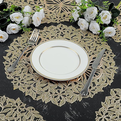 Dakshya Industries Round Pack of 4 Table Placemat(Gold, PVC)