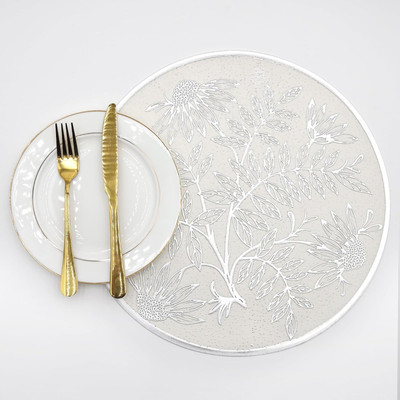 Castle Decor Round Pack of 4 Table Placemat(Silver, PVC)