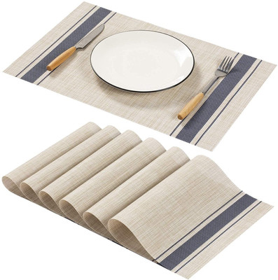 HomeAra Rectangular Pack of 6 Table Placemat(Grey, PVC)