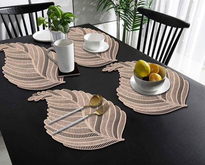 Dakshya Industries Rectangular Pack of 4 Table Placemat(Gold, PVC)