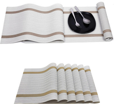 Lellow Rectangular Pack of 7 Table Placemat(Beige, Gold, PVC)