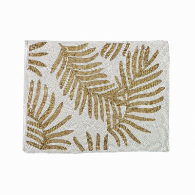 FLI HAUT Rectangular Pack of 1 Table Placemat(Gold, White, Silk)