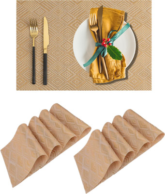 Daidokoro Rectangular Pack of 8 Table Placemat(Gold, Beige, PVC)